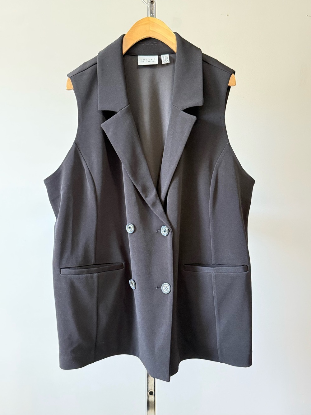 Susan Graver Studio Double Breasted Scuba Blazer Vest - Black 1XP